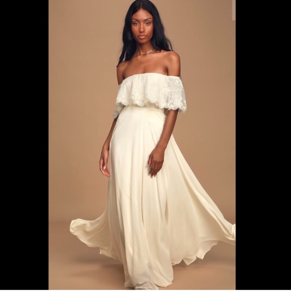 Lulus everlasting love cream maxi dress off the shoulder